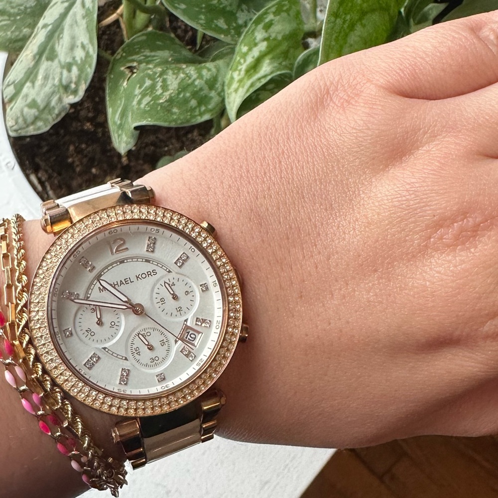 MichaelKors Women Parker Chronograph 2 Tone Stainless Steel Bracelet Watch 39mm